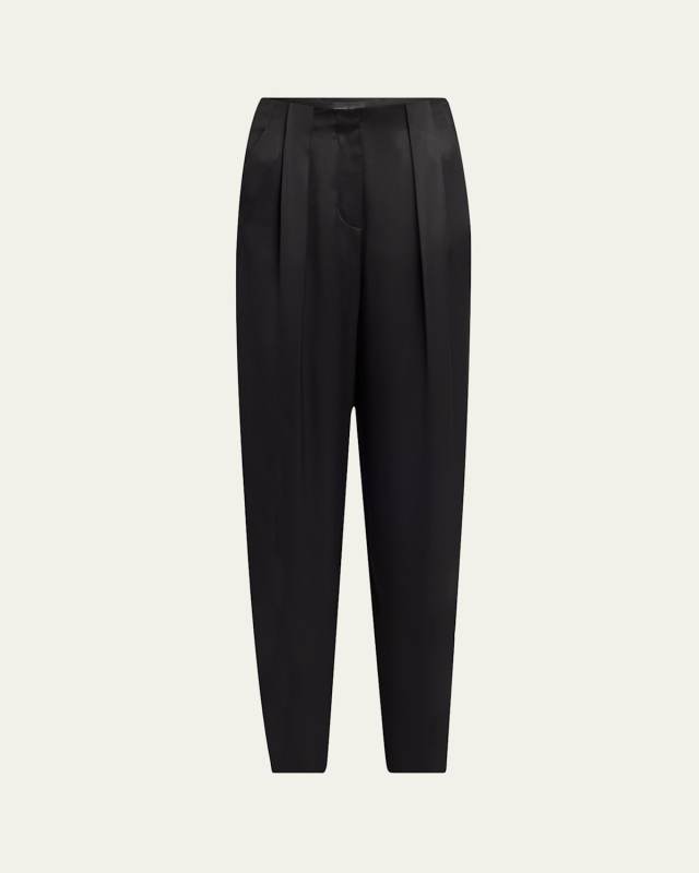 Pleated High-Rise Double Silk Satin Trousers